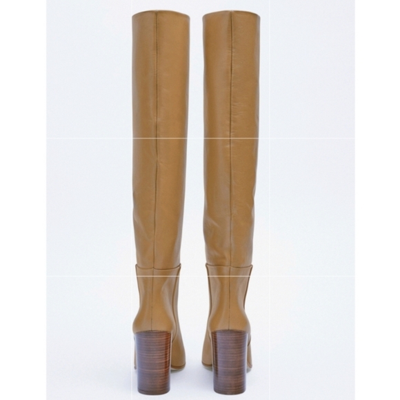 ZARA Heeled Leather Knee High Boots - Picture 8 of 11